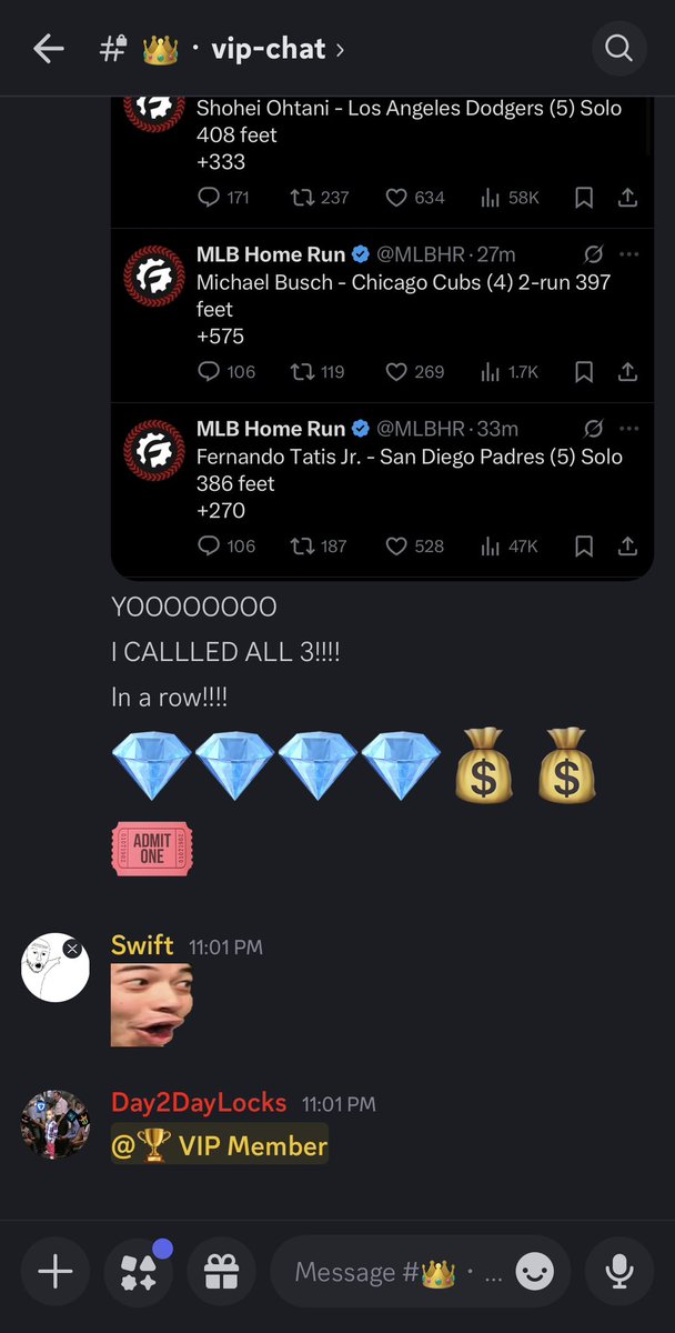TjaysPicks's tweet photo. CALLED ALL 3 HOMERS In A ROW💰💰💰💎💎 https://t.co/0zUTzRPpCY