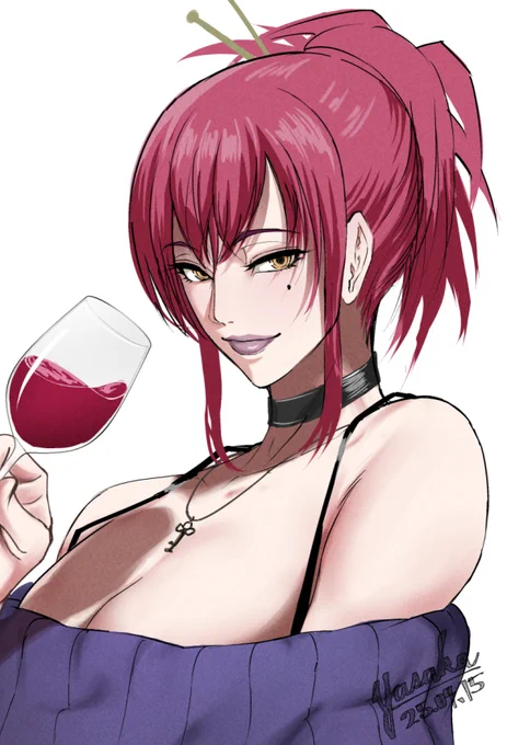 あんまりにもなにも完成させられないのでべつにエロくもない間宮麻理絵様をアップ。白いワイン飲んでるverは後日。 