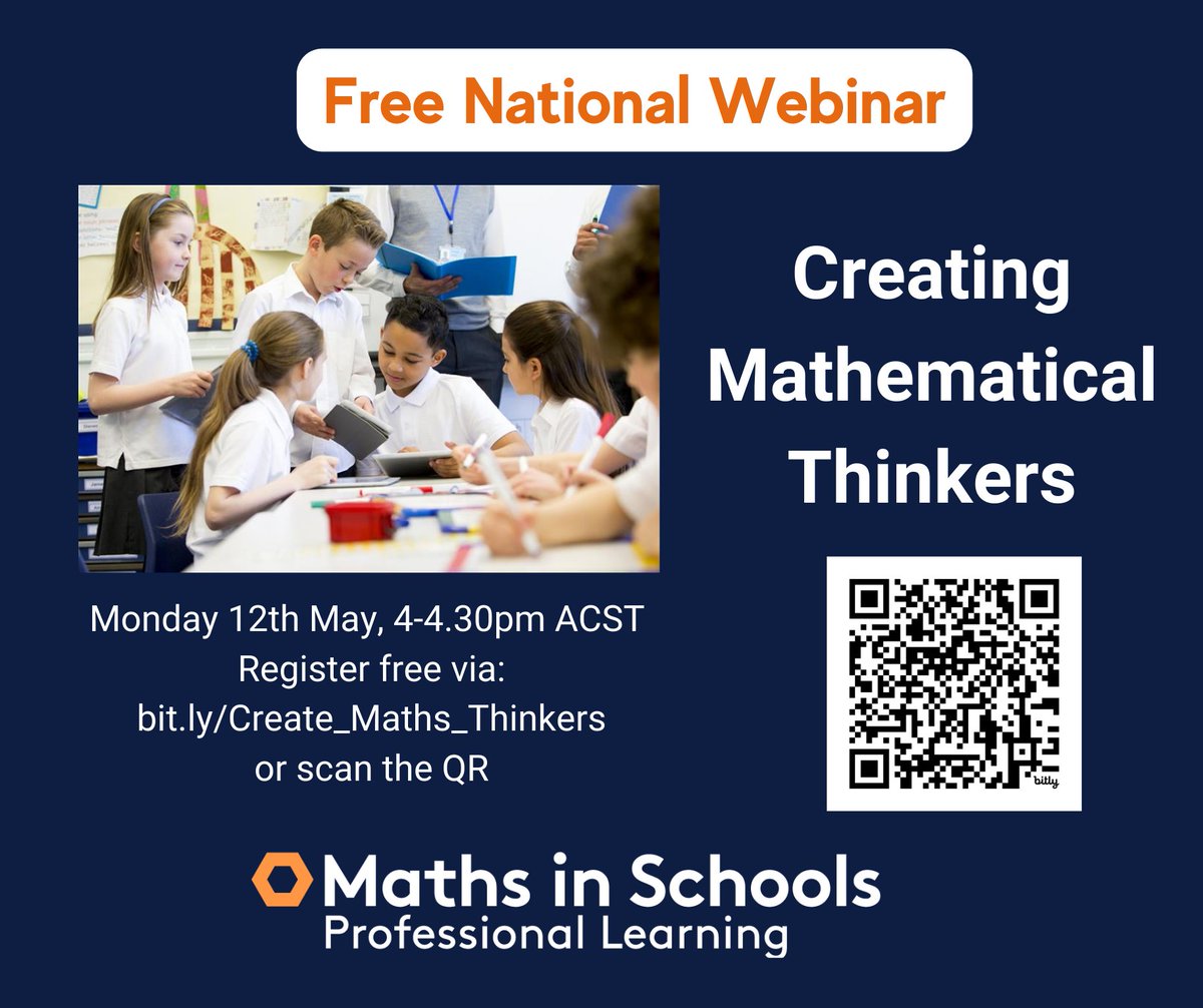 📣Register now for our upcoming 30 minute webinar - Creating Mathematical Thinkers! 
Mon 12th May, 4pm-4:30pm ACST
Register FREE now via: trybooking.com/DASCI
Part of the Australian Government Maths in Schools: Teaching &amp; Learning Resources to Support Mathematics project.