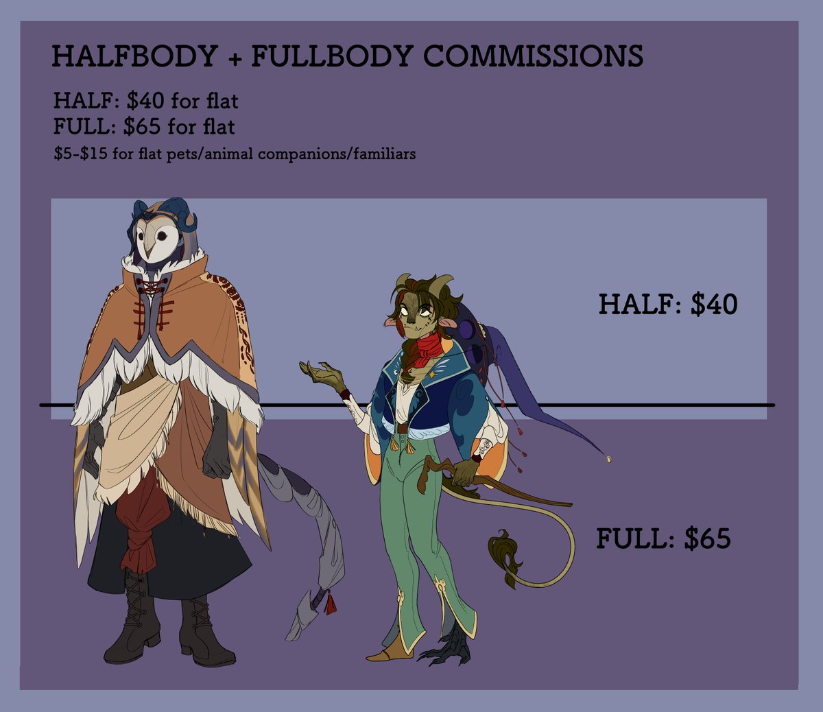 wraith_t0wn's tweet photo. C0mms are open!! I've expanded to half and full bodies, but for now they will stay flat colored. Turnaround time is anywhere between 3 days to two weeks as I look for a job, so please be patient!
FIVE SLOTS TOTAL ARE OPEN! https://t.co/D4vaT82g4t