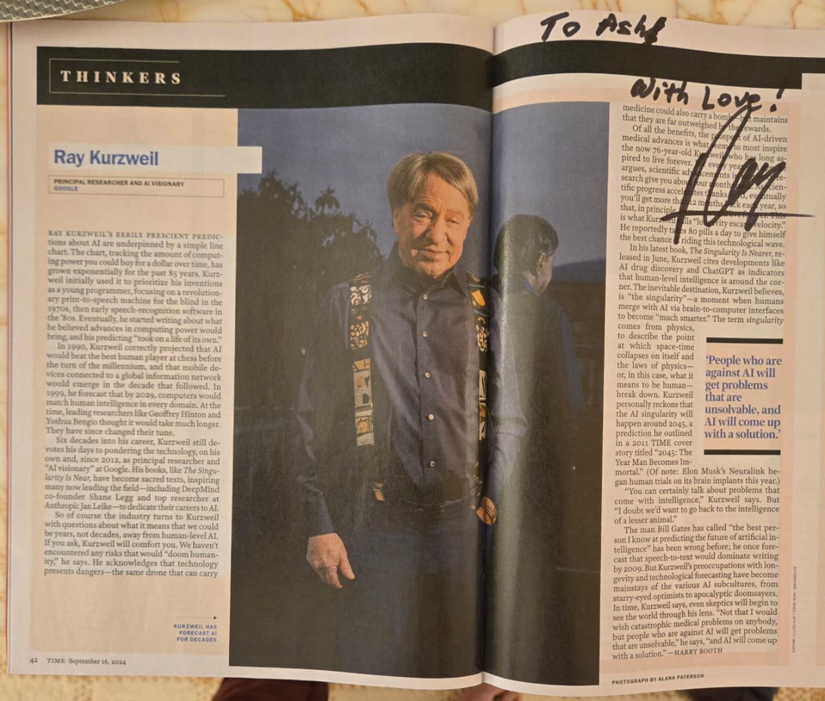 I've been a fan of Ray Kurzweil for 3 decades, finding him to be an absolute genius. It was a pleasure for my brother <a href="/authoramish/">Amish Tripathi</a> and me to spend time with him in Boston. His advice is truly compelling, and <a href="/TIME/">TIME</a>  recognizes him as one of the top 100 most influential minds in