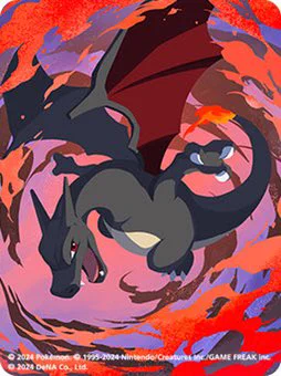 【お仕事】『Pokémon Trading Card Game Pocket』のプレミアムパスの特典、色違いのリザードンのプレイマットとデッキシールド等のイラストを担当しました!よろしくお願いいたします!!#ポケポケ 