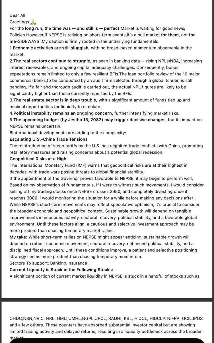 Mukunda_Chettri's tweet photo. Before I elope into the clouds, I thought I’d share the following with you lovely people:
1. Study
2.Patience & Discipline
3.Learn from Mistakes
4.Avoid Greed
5. Be Emotionless
I’m sharing how I view #NEPSE from a fundamental and economic perspective that I studied since days👇👇 https://t.co/pCDOJfs2F6