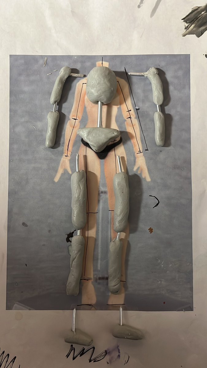 Trying a new strategy for building character base. The core is putty with clay piled on top later. This should allow easier separations (maybe)