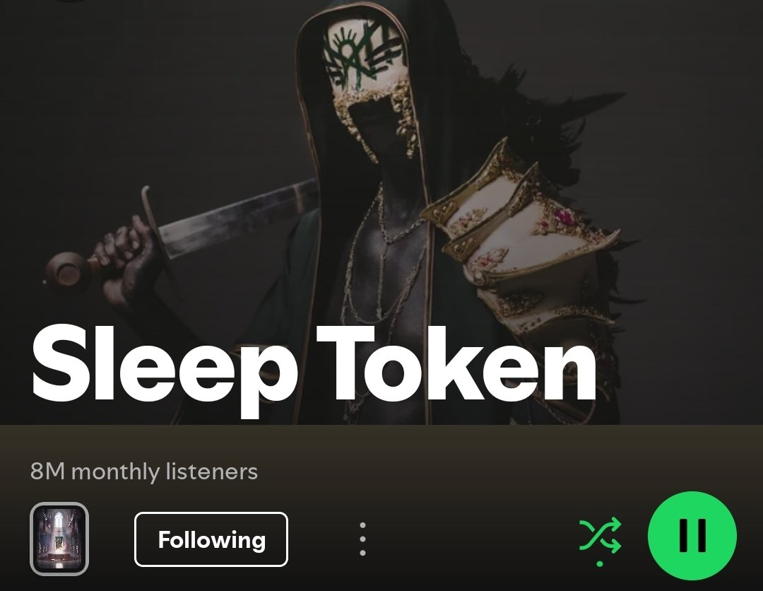 metalshellmedia's tweet photo. Sleep Token have obtained 8 million monthly listeners. Up from a peak of 4.2 million during the Take Me Back To Eden era. Absolutely huge! https://t.co/Koxqcat6Ey