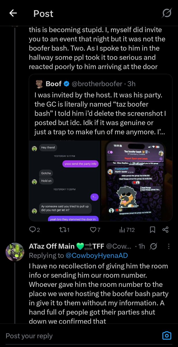 Beware0fFur's tweet photo. Taz having an AD as a minor and lying about their age
Kael having a close relationship with their scammer maker amon
And Boof Being Boof
So in my opinion for the TFF room party thing, EVERYONE SUCKS! 🥳🎉 https://t.co/SF4qWMqwKF