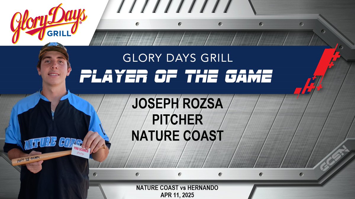 GulfCoastSportsNetwork (@gcsnbroadcasts) on Twitter photo Gulf Coast Sports Network would like to congratulate Joseph Rozsa for being named the Glory Days Player of the Game on our Apr 11, 2025 broadcast! Full replay on our YT channel! <a href="/RozsaJosep54370/">Joseph rozsa</a> <a href="/NCT_Baseball/">Nature Coast Tech Baseball</a> <a href="/NCTAthletics/">NCT Athletics</a> <a href="/HernandoCo_Ath/">Hernando School District Athletics</a> <a href="/Andy_Villamarzo/">Andy Villamarzo</a> #baseball #hsbaseball Gulf Coast Sports Network would like to congratulate Joseph Rozsa for being named the Glory Days Player of the Game on our Apr 11, 2025 broadcast! Full replay on our YT channel! <a href="/RozsaJosep54370/">Joseph rozsa</a> <a href="/NCT_Baseball/">Nature Coast Tech Baseball</a> <a href="/NCTAthletics/">NCT Athletics</a> <a href="/HernandoCo_Ath/">Hernando School District Athletics</a> <a href="/Andy_Villamarzo/">Andy Villamarzo</a> #baseball #hsbaseball