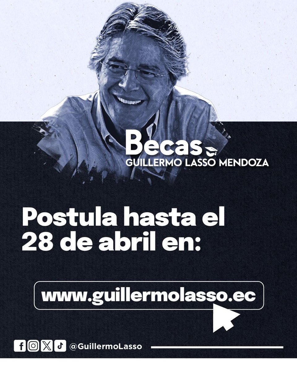 ¿Cómo postular a las #BecasGuillermoLassoMendoza?

La convocatoria está abierta hasta el 28 de abril en guillermolasso.ec. 🙌🇪🇨