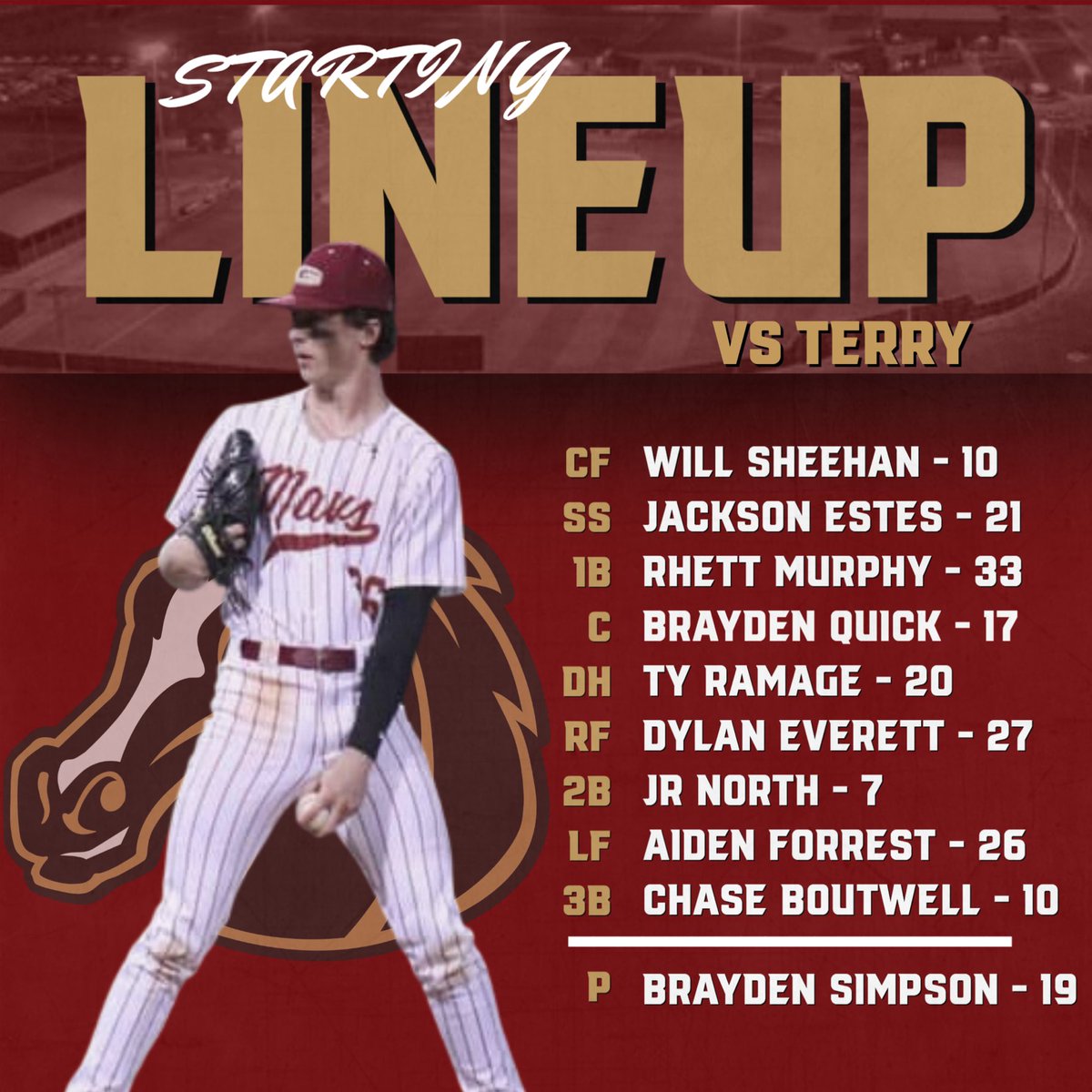 Mavericks starting lineup for tonight game against the Bulldogs! First pitch will be at the conclusion of the Senior Night Ceremony. #GoMavs