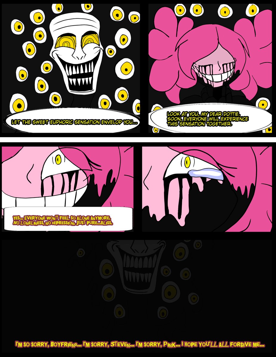 VKisuga's tweet photo. Dottie's last bits of herself coming out before slipping into the darkness to finally become perfect, ie becoming his puppet. (This is a real tearjerker for Dottie)

#trollge #oc #artmoots #spineloc https://t.co/VnzCkQ2zSb