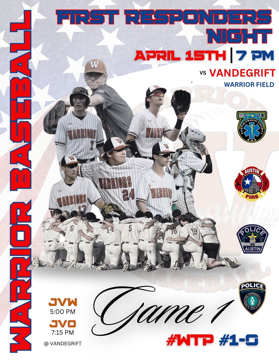 Almost Game Day!

Come out tomorrow and help us honor first responders from our community including those from from APD, AFD, ATCEMT, and our very own RRISD PD 🚒🚔🚑

Pre-game festivities begin at 6:30, with first pitch at 7pm

See y’all there!