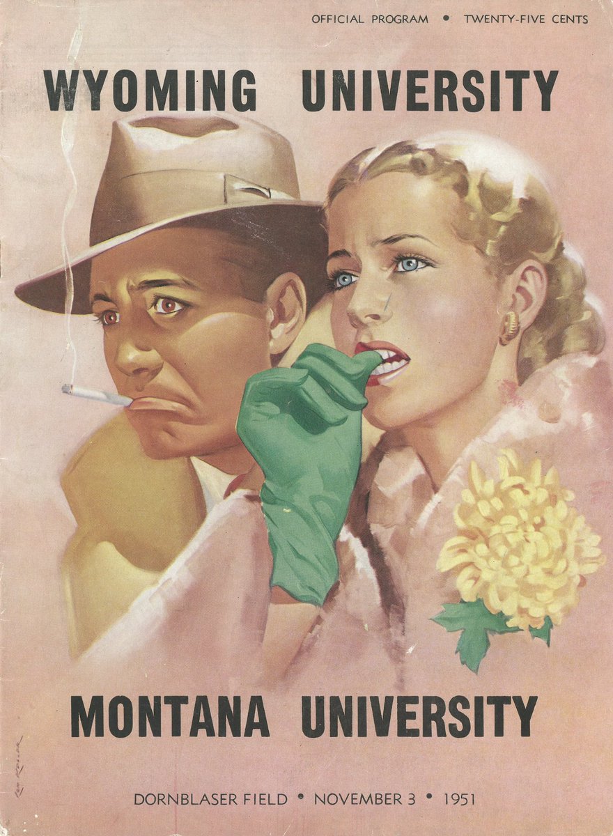 erictaber's tweet photo. Found a vintage Montana vs Wyoming gameday program from 1951 in the archives. 

Must have been a close game! They look stressed. 😅 https://t.co/qq7ayfuJoJ