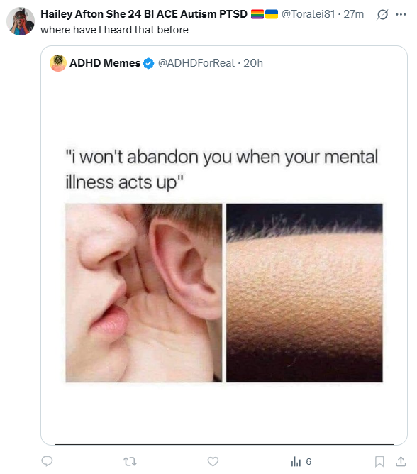 o_omongus's tweet photo. @Toralei81 covering up your abuse with your mental issues is ableism because you are masking your bad behavior with symptoms and thereby sabotaging people with the same mental issues giving them a new bad label.
And no one should have to tolerate the way you treat your ex https://t.co/sBFx1Pr14T