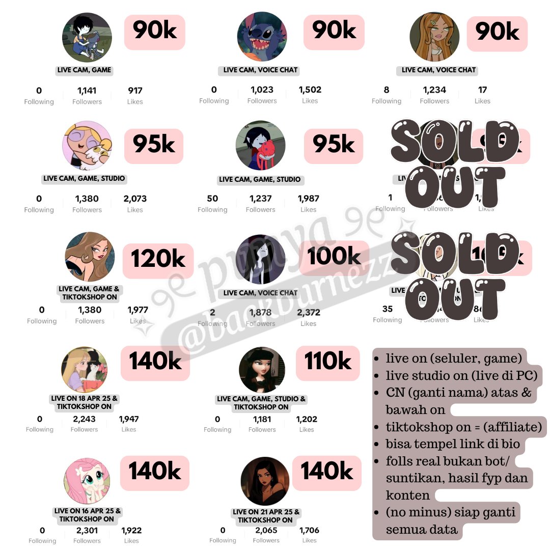 🍥*ೃ nez | 3000+ testi | Jual Akun Tiktok tweet media