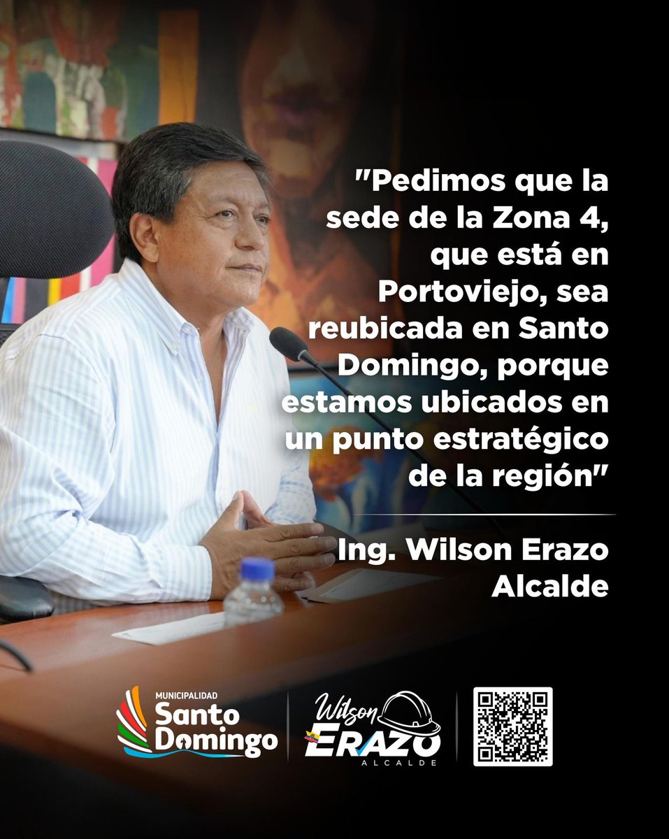 WilsonErazo_SD's tweet photo. Queremos que se reconozca el papel estratégico que juega nuestra ciudad en la región. Por eso, seguiré impulsando propuestas como la instalación de la #Zonal4 en nuestro cantón, porque estoy convencido que Sto. Dgo. tiene la capacidad, ubicación y voluntad para liderar procesos. https://t.co/ZPRyU1aweb