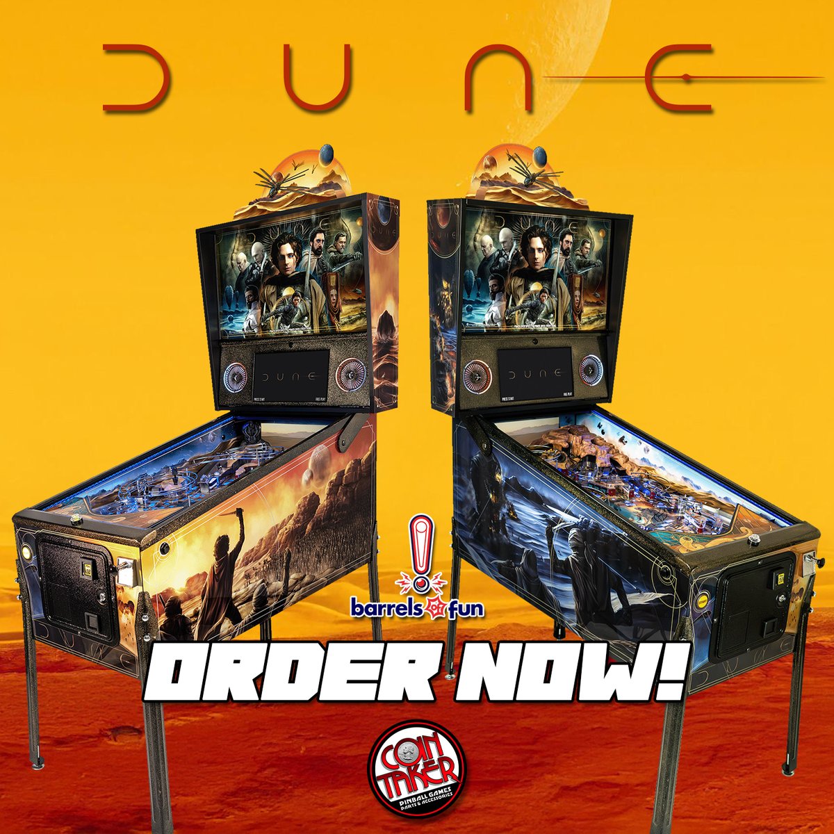 CoinTaker's tweet image. Barrels of Fun Pinball presents their next hit title: DUNE

Contact us today and ask how you can control the spice (and the universe) from your home gameroom!

#cointaker #dune #pinball #barrelsoffun
