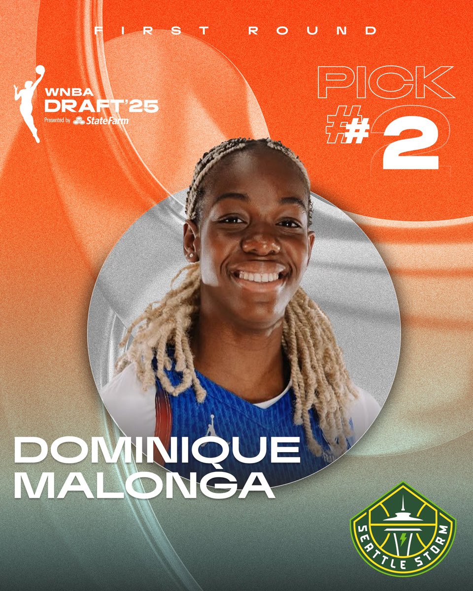 WNBA (@wnba) on Twitter photo With the 2nd pick of the WNBA Draft, the <a href="/seattlestorm/">Seattle Storm</a> select Dominique Malonga!
2025 WNBA Draft presented by <a href="/StateFarm/">State Farm</a> live on ESPN With the 2nd pick of the WNBA Draft, the <a href="/seattlestorm/">Seattle Storm</a> select Dominique Malonga!
2025 WNBA Draft presented by <a href="/StateFarm/">State Farm</a> live on ESPN