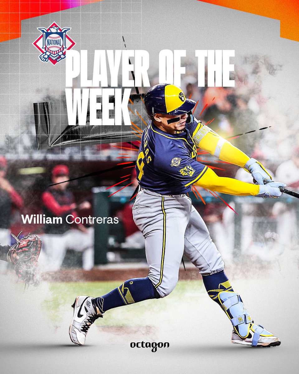 Octagon Baseball (@octagonbaseball) on Twitter photo Congrats to <a href="/Wcontreras42/">William Contreras</a> on being named NL Player of the Week! 👏
✔️ 3 HR
✔️ 10 RBI
✔️ .391 AVG Congrats to <a href="/Wcontreras42/">William Contreras</a> on being named NL Player of the Week! 👏
✔️ 3 HR
✔️ 10 RBI
✔️ .391 AVG