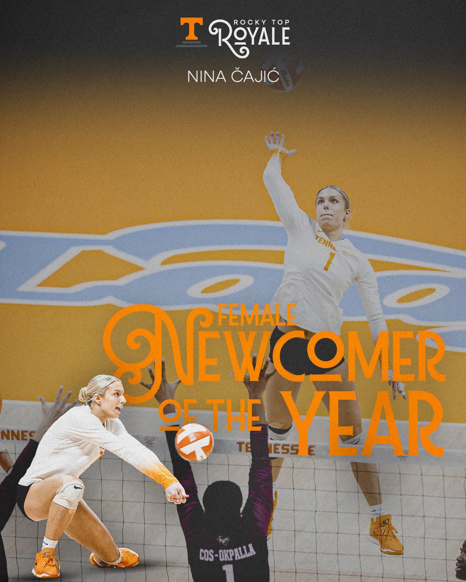 Tennessee Athletics (@vol_sports) on Twitter photo Female Newcomer of the Year!
⭐️Nina Cajic
<a href="/Vol_VBall/">Tennessee Volleyball</a>
Recognized for her excellence on the court in her first season representing the Lady Vols on Rocky Top. Female Newcomer of the Year!
⭐️Nina Cajic
<a href="/Vol_VBall/">Tennessee Volleyball</a>
Recognized for her excellence on the court in her first season representing the Lady Vols on Rocky Top.