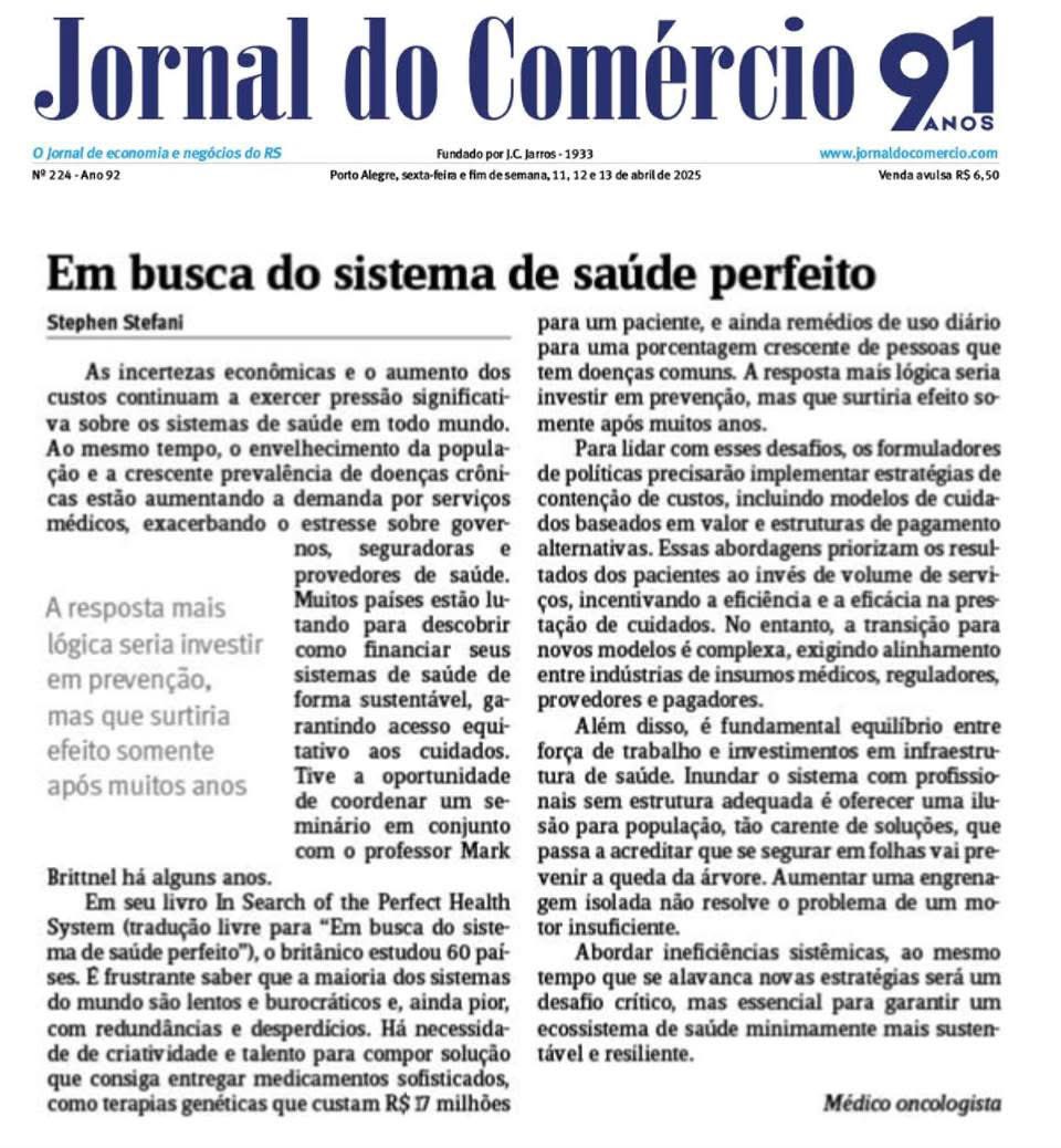 StephenStefani's tweet photo. A transição para novos modelos é complexa, exigindo alinhamento entre indústrias de insumos médicos, reguladores, provedores e pagadores. 
Meu artigo no @JC_RS, abril/2025 https://t.co/0LwhnIP5fz