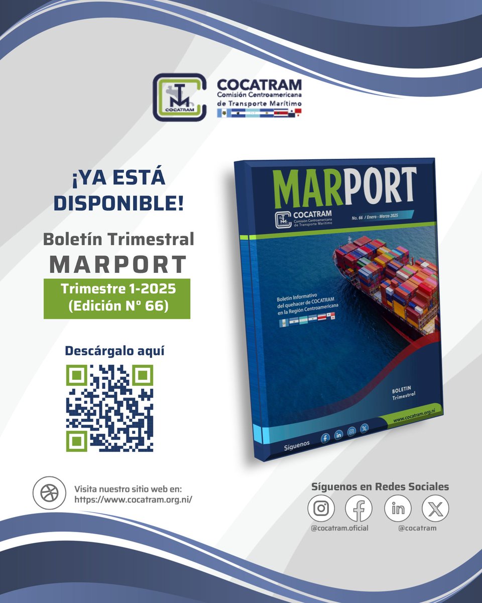 cocatram's tweet photo. Ya está disponible la Edición Nro. 66 del Boletín Trimestral MARPORT, donde podrás revisar en detalle sobre las actividades que COCATRAM ha llevado a cabo durante los meses de enero a marzo de 2025.
Accede al Boletín MARPORT aquí: https://t.co/PiztOOrv2j
#MARPORT #BoletinDigital https://t.co/WeMcCR5JbN