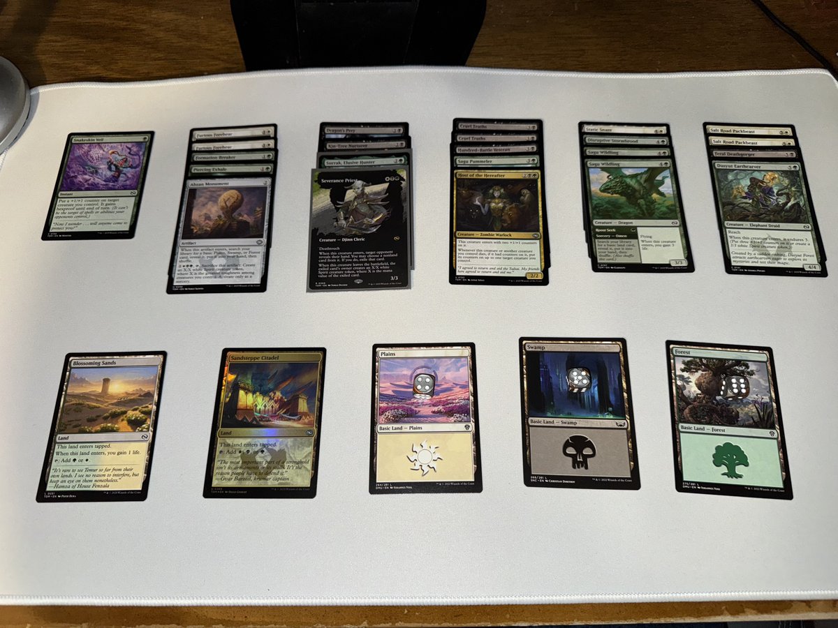 Declined_Penta's tweet photo. 2-1 Friday with Abzan midrange. Temur is absolutely insane and I for sure underestimated blue this set. Midrange feels good but a little stinky with how over the top some of its competition can go with stats and cards. Looking to have my tune changed on aggro. 

#MTG #TDM https://t.co/k8x8ZU8zrY