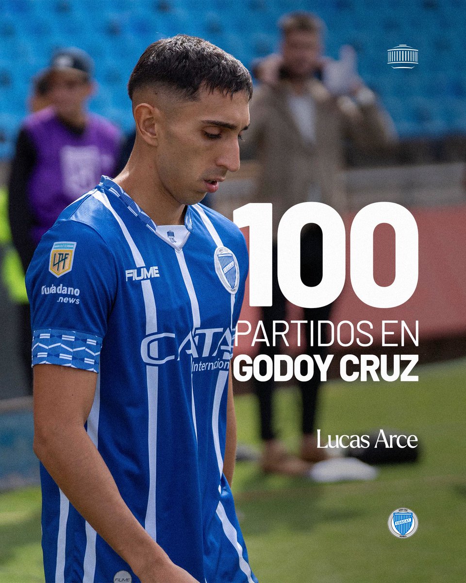 ClubGodoyCruz's tweet photo. ¡Felicidades, Lucas! 💯💙🤍💙

El jugador Lucas Arce cumplió cien partidos con la casaca bodeguera en Primera División 👏👏👏👏

¡Por muchos más! 🙌🙌 https://t.co/AXFmU8FR4E