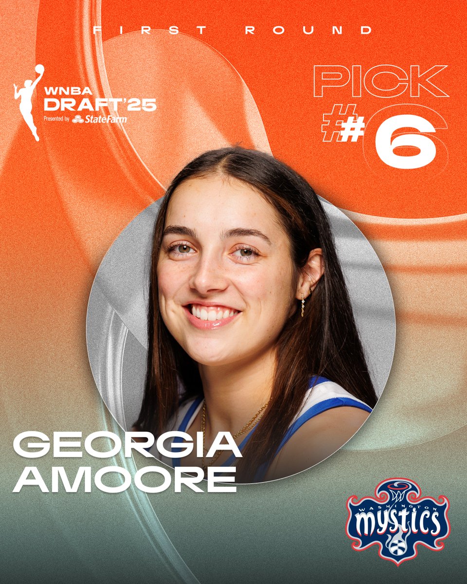 WNBA (@wnba) on Twitter photo With the 6th pick of the WNBA Draft, the <a href="/WashMystics/">Washington Mystics</a> select Georgia Amoore!
2025 WNBA Draft presented by <a href="/StateFarm/">State Farm</a> live on ESPN With the 6th pick of the WNBA Draft, the <a href="/WashMystics/">Washington Mystics</a> select Georgia Amoore!
2025 WNBA Draft presented by <a href="/StateFarm/">State Farm</a> live on ESPN