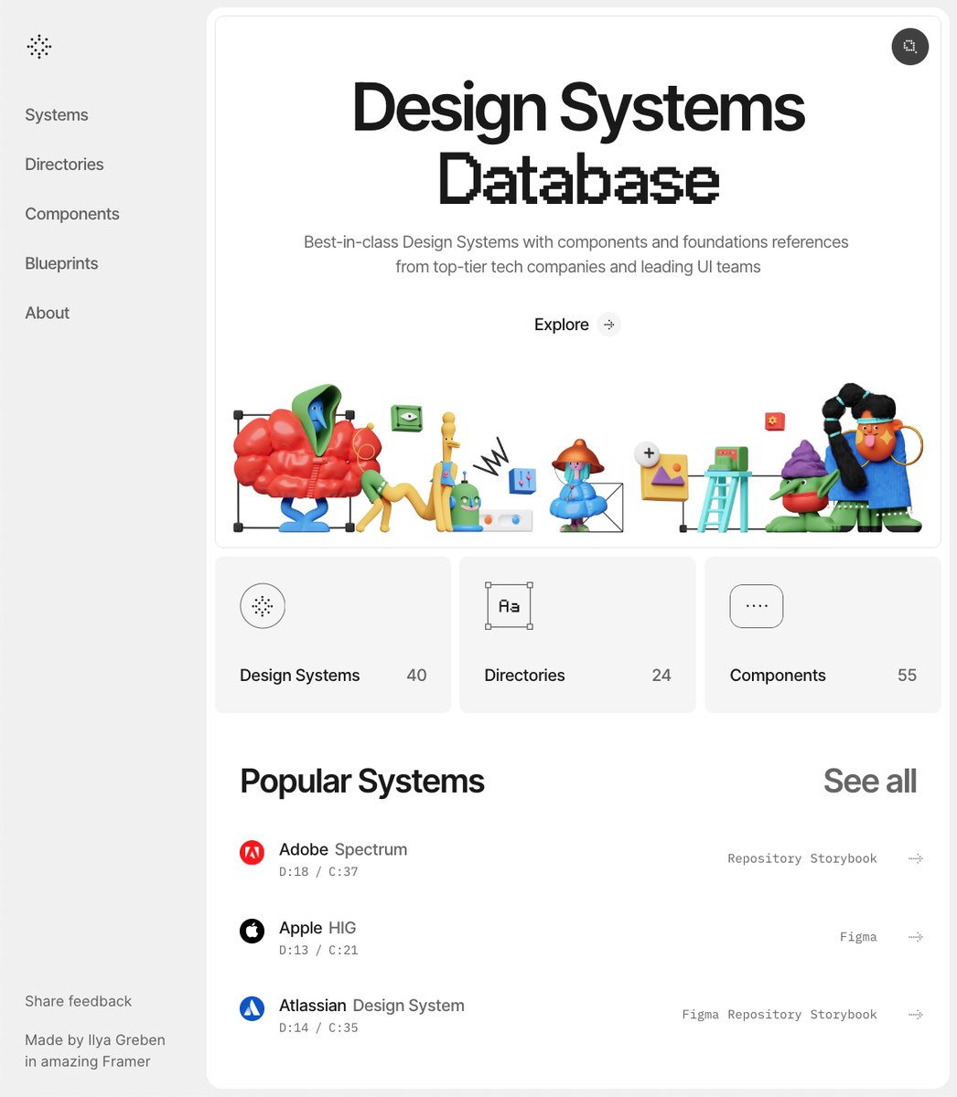 AdhamDannaway's tweet image. ❖ Design Systems Database
Collection of top design systems sorted by components and foundational styles.
Handy resource for component research 💯
Check it out 👇
designsystems.surf
