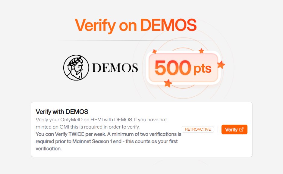 Farmed the Hemi Testnet Airdrop? You Must Do This! 🚨

If you earned points from farming the Hemi testnet, make sure to verify with Demos at least twice — this is required before Mainnet Season 1 ends.

Here’s how to do it:

1. Go to: boost.absinthe.network/hemi-mainnet
2. Connect your EVM
