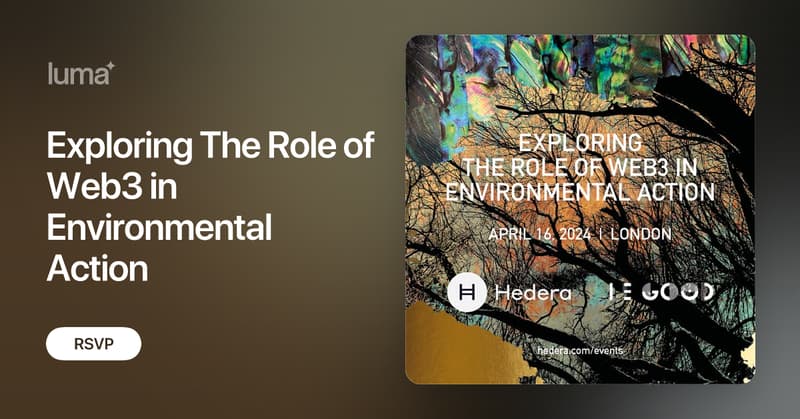Hedera (@hedera) on Twitter photo Happy Earth Month🌱
Join <a href="/legoodsociety/">Le Good Society</a> & <a href="/dovuofficial/">DOVU</a> in London on April 16 to explore the tokenization of RWAs on Hedera - the most sustainable public network.
Miki Elson <a href="/ArtSectDAO/">ArtSect Gallery</a> <a href="/OVioHQ/">Outlier Ventures</a>
<a href="/GBallarani/">Gigi B</a> <a href="/humandataincome/">HUDI</a> <a href="/keix_data/">Keix - Data for Knowledge</a>, <a href="/onyxbhakti/">Bhakti Gajjar</a> <a href="/dovuofficial/">DOVU</a>
🔗 Happy Earth Month🌱
Join <a href="/legoodsociety/">Le Good Society</a> & <a href="/dovuofficial/">DOVU</a> in London on April 16 to explore the tokenization of RWAs on Hedera - the most sustainable public network.
Miki Elson <a href="/ArtSectDAO/">ArtSect Gallery</a> <a href="/OVioHQ/">Outlier Ventures</a>
<a href="/GBallarani/">Gigi B</a> <a href="/humandataincome/">HUDI</a> <a href="/keix_data/">Keix - Data for Knowledge</a>, <a href="/onyxbhakti/">Bhakti Gajjar</a> <a href="/dovuofficial/">DOVU</a>
🔗