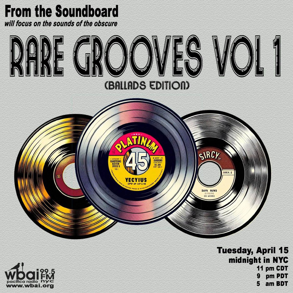 WBAI New York at 99.5 FM, streaming at wbai.org (@wbai) on Twitter photo 4/15 at midnight (that's Monday into Tuesday) #FromtheSoundboard will take a mental break from current events and focus on Rare Soulful Gems on the 45 tonight. rebrand.ly/FTSB-Ballads45 <a href="/deepdancenyc/">Reggie Johnson</a> <a href="/fusicology/">FUSICOLOGY</a> <a href="/NSoul_Official/">NorthernSoulOfficial</a> 4/15 at midnight (that's Monday into Tuesday) #FromtheSoundboard will take a mental break from current events and focus on Rare Soulful Gems on the 45 tonight. rebrand.ly/FTSB-Ballads45 <a href="/deepdancenyc/">Reggie Johnson</a> <a href="/fusicology/">FUSICOLOGY</a> <a href="/NSoul_Official/">NorthernSoulOfficial</a>