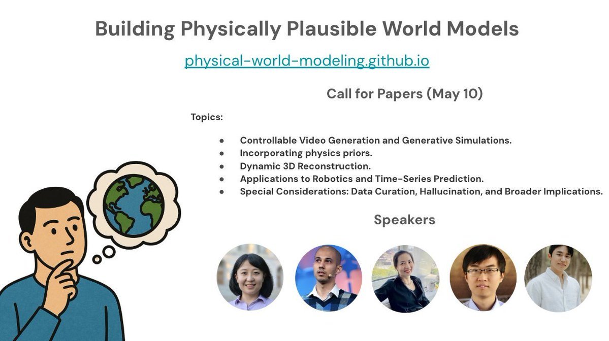 📢 We are organizing a workshop at ICML on Building Physically Plausible World Models. Join us by submitting your cool papers in this area 😃