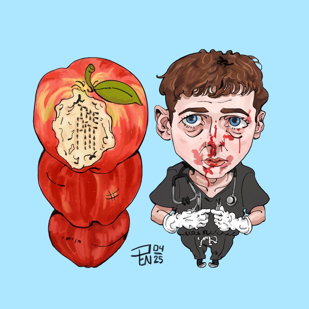 aPenintheCorner's tweet photo. Going through pittdrawls so here’s some fanart of Whitaker
His big blue sad eyes and clumsy demeanor have entranced me. I couldn’t resist drawing this adorably pathetic man. 
“Leave ‘em alone. They’re only 3 apples tall!”  #thepitt #ThePittMax https://t.co/mK0tsRYnFQ