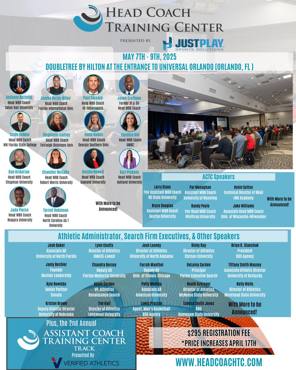 Head Coach🏀Training Center (@headcoachtc) on Twitter photo Since 2016, over 60 previous attendees have obtained a first-time or new DI Head Basketball Coach position! 🔥
Less than one month to until #HCTC25!
🏀<a href="/HeadCoachTC/">Head Coach🏀Training Center</a>
📆May 7-9
☀️Orlando, FL
Official HCTC Sponsor: <a href="/justplaybball/">Just Play Basketball</a>
Title ACTC Sponsor: <a href="/Ver_Athletics/">V e r i f i e d A t h l e t i c s</a>
Secure Your Since 2016, over 60 previous attendees have obtained a first-time or new DI Head Basketball Coach position! 🔥
Less than one month to until #HCTC25!
🏀<a href="/HeadCoachTC/">Head Coach🏀Training Center</a>
📆May 7-9
☀️Orlando, FL
Official HCTC Sponsor: <a href="/justplaybball/">Just Play Basketball</a>
Title ACTC Sponsor: <a href="/Ver_Athletics/">V e r i f i e d A t h l e t i c s</a>
Secure Your