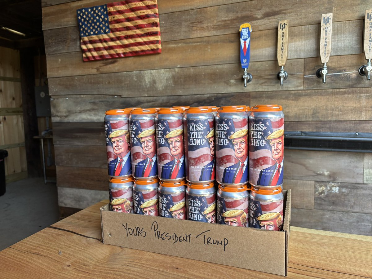 If you’re looking for our new release “Kiss The Ring” American Lager <a href="/TotalWine/">Total Wine & More</a> locations in Northern VA call first.  We’ve heard some stores are already sold out.

<a href="/realDonaldTrump/">Donald J. Trump</a> <a href="/POTUS/">President Donald J. Trump</a> we held onto your case!  

#NewRelease #KissTheRing #American #Lager #OneFamilyBrewing
