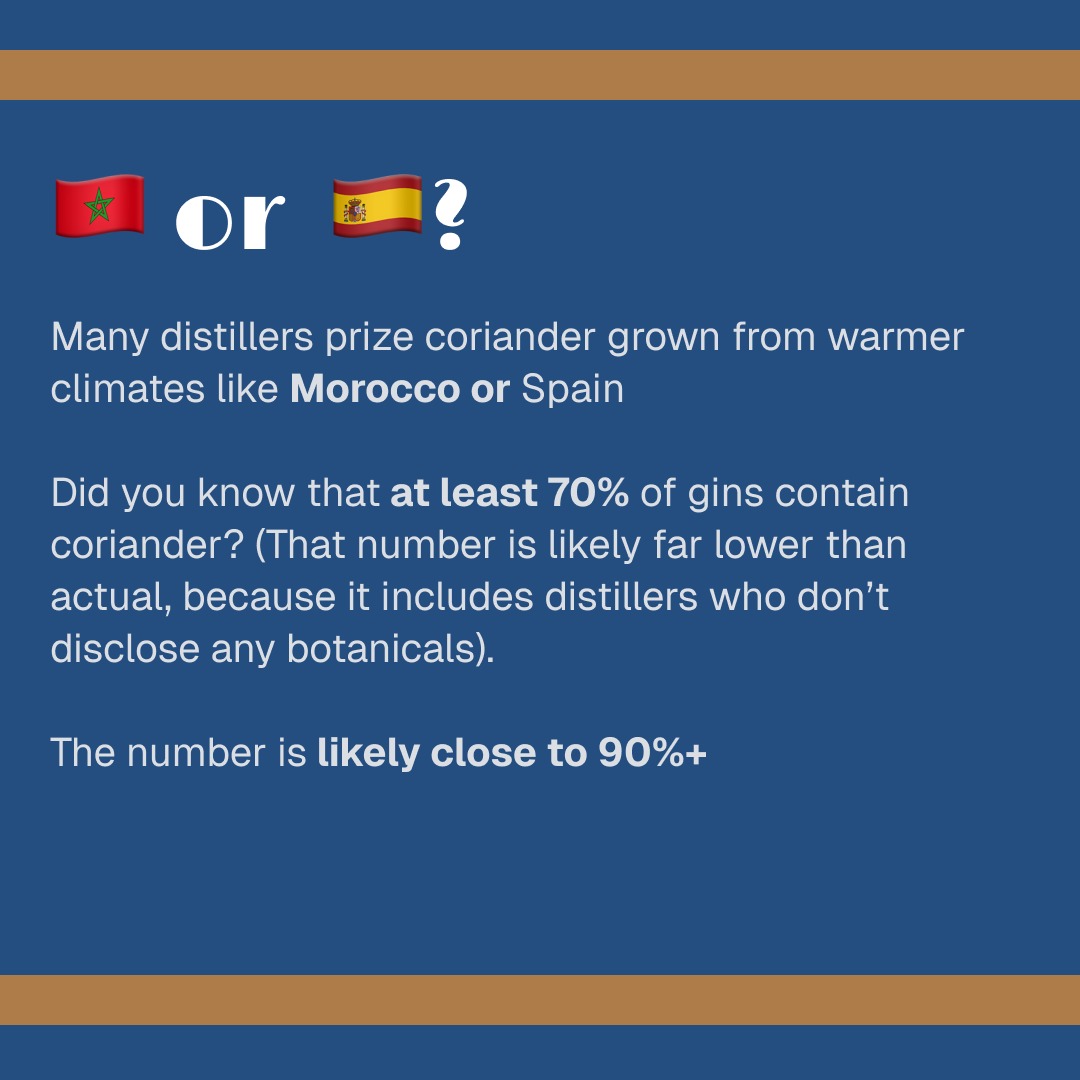 There was a moment in the early 2010s, where some people would say "Americans really love their coriander!" While the era of coriander dominant Craft Gins seems over, it's still the second most important botanical in gins.