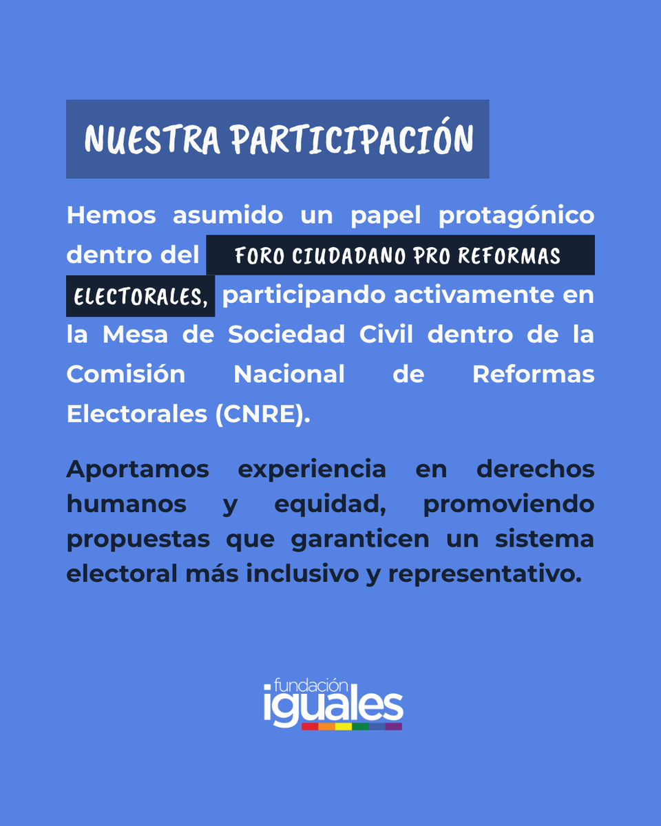 La reforma electoral en Panamá es un proceso clave. Buscamos incidir en la generación de normas que aseguren la participación equitativa de las poblaciones LGBTIQ+, grupos en situación de vulnerabilidad y sectores históricamente excluidos.
Leer más: fundacioniguales.org/fundacion-igua…