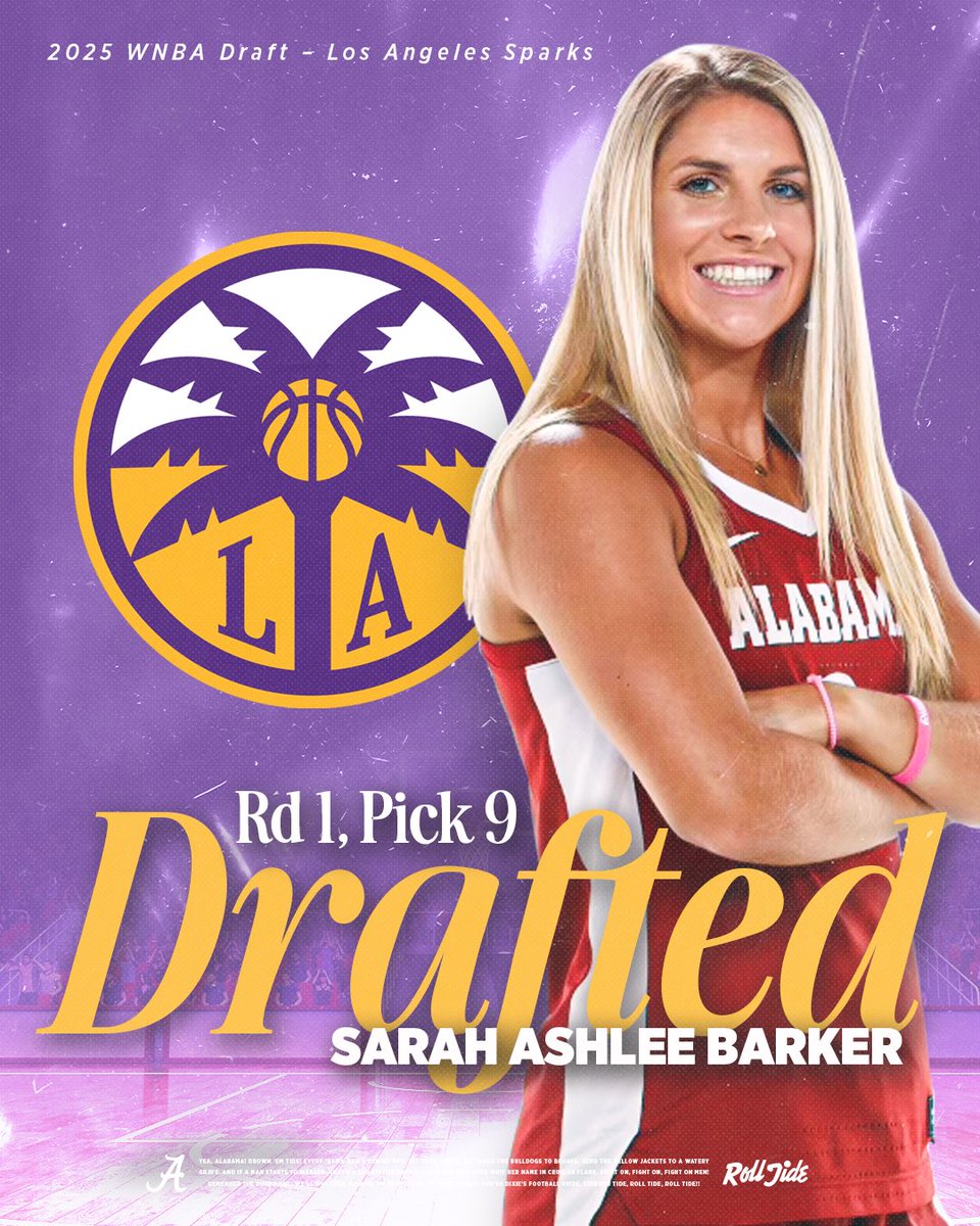 Alabama Women’s Basketball (@alabamawbb) on Twitter photo With the 9th overall pick, Sarah Ashlee is heading to LA! ✨
#RollTide #GLG | <a href="/SarahAshlee10/">Sarah Ashlee Barker</a> With the 9th overall pick, Sarah Ashlee is heading to LA! ✨
#RollTide #GLG | <a href="/SarahAshlee10/">Sarah Ashlee Barker</a>