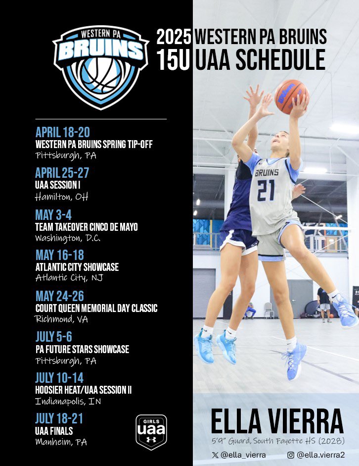 Ella Vierra (@ella_vierra2) on Twitter photo I’m looking forward to our Western PA Bruins 2028 UAA season! Here is our schedule for this spring/summer!!
<a href="/2028WPABruins/">WPA Bruins 2028 UAA</a>
<a href="/WPABruinsAAU/">WPABruinsAAU</a>
<a href="/haizeise_/">Hailey Zeise</a> I’m looking forward to our Western PA Bruins 2028 UAA season! Here is our schedule for this spring/summer!!
<a href="/2028WPABruins/">WPA Bruins 2028 UAA</a>
<a href="/WPABruinsAAU/">WPABruinsAAU</a>
<a href="/haizeise_/">Hailey Zeise</a>
