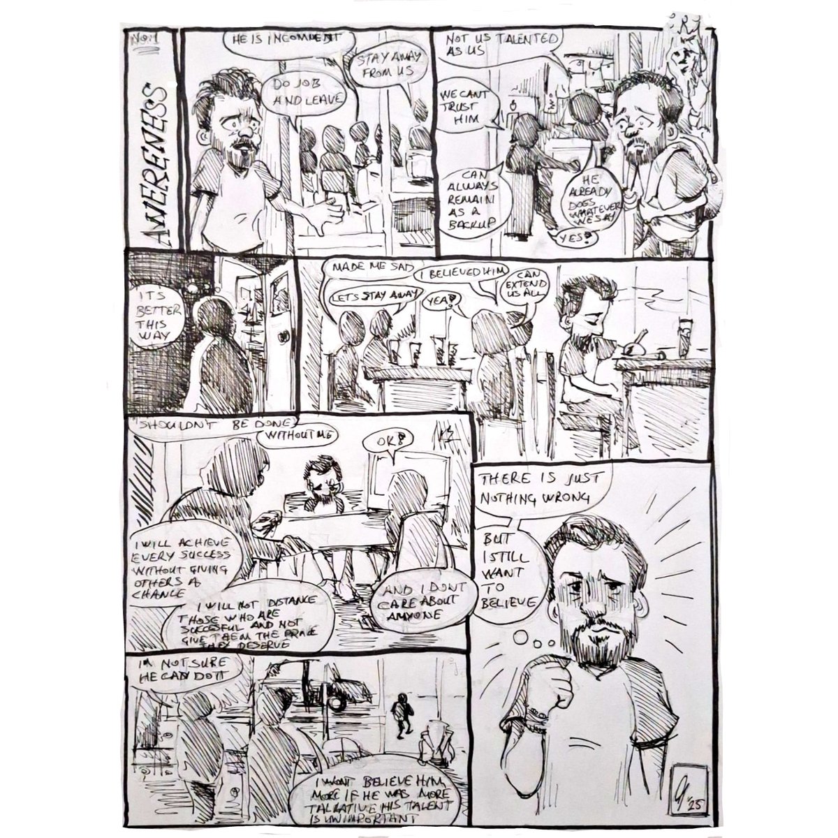 Story Series Pt.23 "Awareness"#Awareness #shortstory #storyboard #short #story #series #storyseries #art #sanat #drawing #çizim #artist #sanatçı #artwork #artteacher #artline #ink #inkart #inking #hatching #traditionalart #comic #çizgiroman #ankara #dergi #coverart #illustration