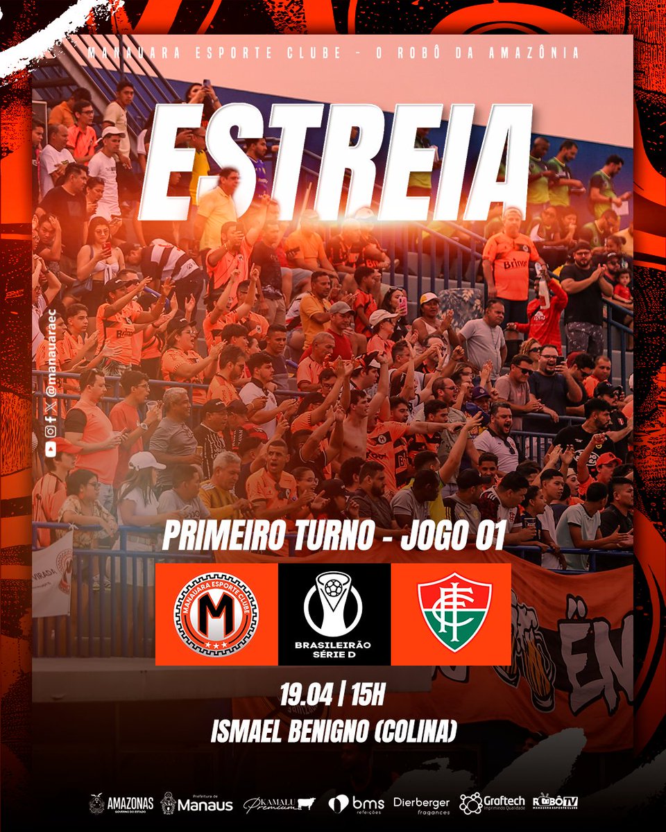 DEUS NOS ABENÇOE! 🤖🦾

No sábado (19), a #TropaDoRobô inicia sua caminhada no Campeonato Brasileiro Série D. Desde já, contamos com o apoio do torcedor amazonense! 🟠⚫

Vamos juntos fortalecer nosso futebol baré ⚽🔥 AVANTE, ROBÔ! 🚀

#ManauaraSe
#TropaDoRobô
#RobôDaAmazônia