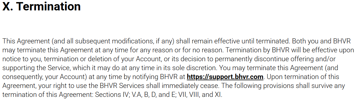 sahdow_1's tweet photo. @1semz_ @PallyStream @ImDiamond1__x @DeadbyDaylight Actually make it 4 as the agreement states behavior can terminate for any or no reason at all at any time in its sole discretion. So they could ban you purely because they felt like it, if they so choose to. https://t.co/cfJCNWI5mu