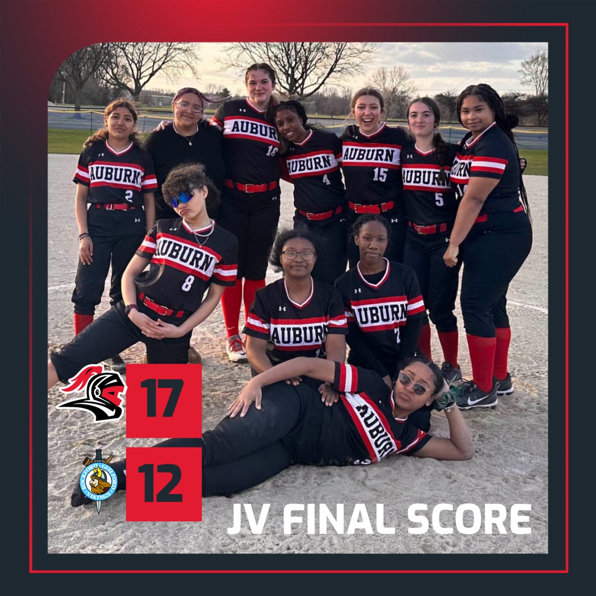 AuburnKnightsSB's tweet photo. V vs Guilford L 10-11
JV vs Guilford W 17-12

Tough loss for Varsity tonight.

@BakerMaylee w/9 Ks in the ⭕️ and 3-4, 2B, 2 R, 2 RBI, 3 SB
KayKay Hudson 2-4, 2B, 3 R, 2 SB
Natalee Jasso 2-3, 2 2B, R, BB, SB
@EvaOstergard 3-3, 3 R, RBI, BB, 5 SB and our 👑 for the game! https://t.co/i29ltPYK2W
