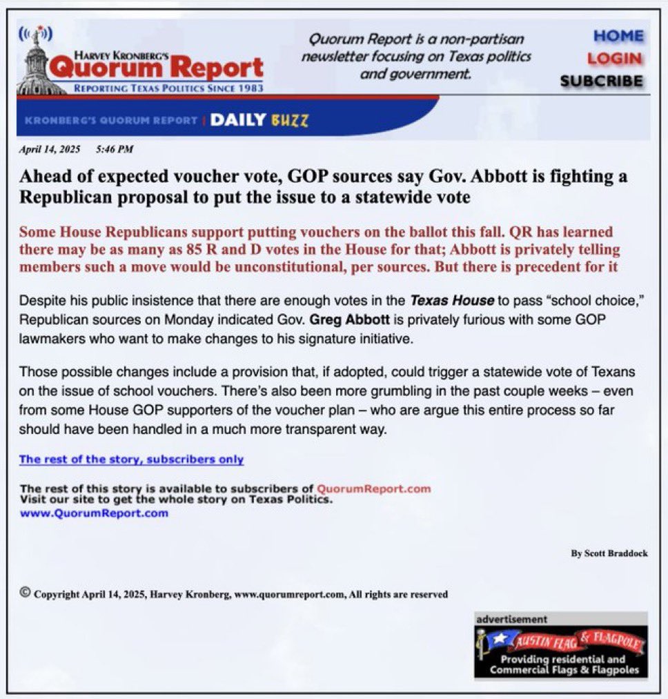 Imagine a Texas Governor so afraid of his own people that he won’t let them decide what he says is the most important legislation of his program

Texas y’all

That’s <a href="/GregAbbott_TX/">Greg Abbott</a>

He has sold OUR #txlege to global billionaires Jeff Yass,<a href="/BetsyDeVos/">Betsy DeVos</a> &amp; Charles Koch <a href="/kochincglobal/">Koch</a>