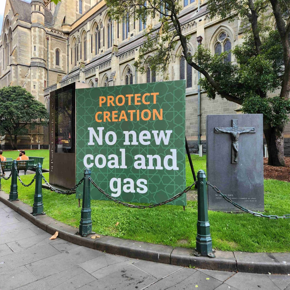 Australian Religious Response to Climate Change (@arrcc1) on Twitter photo It's back up! This is St Paul's Cathedral, Melbourne. Vandals destroyed the old sign after they put up a billboard with these words in September. Thanks to some generous donations the sign is now back up again.
#Auspol2025 
#ClimateAction 
<a href="/StPaulsCathMelb/">St Paul's Cathedral</a> It's back up! This is St Paul's Cathedral, Melbourne. Vandals destroyed the old sign after they put up a billboard with these words in September. Thanks to some generous donations the sign is now back up again.
#Auspol2025 
#ClimateAction 
<a href="/StPaulsCathMelb/">St Paul's Cathedral</a>