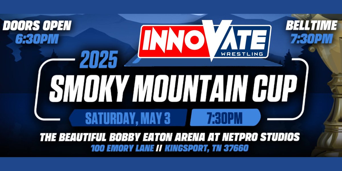 Innovate Wrestling (@innovatepw) on Twitter photo Tickets are now on sale for the Smoky Mountain Cup 2025 on Saturday, May 3 at <a href="/NetproStudios/">NETPRO Studios</a> in Kingsport, TN!
Tickets: Innovate-smc25.eventbrite.com Tickets are now on sale for the Smoky Mountain Cup 2025 on Saturday, May 3 at <a href="/NetproStudios/">NETPRO Studios</a> in Kingsport, TN!
Tickets: Innovate-smc25.eventbrite.com