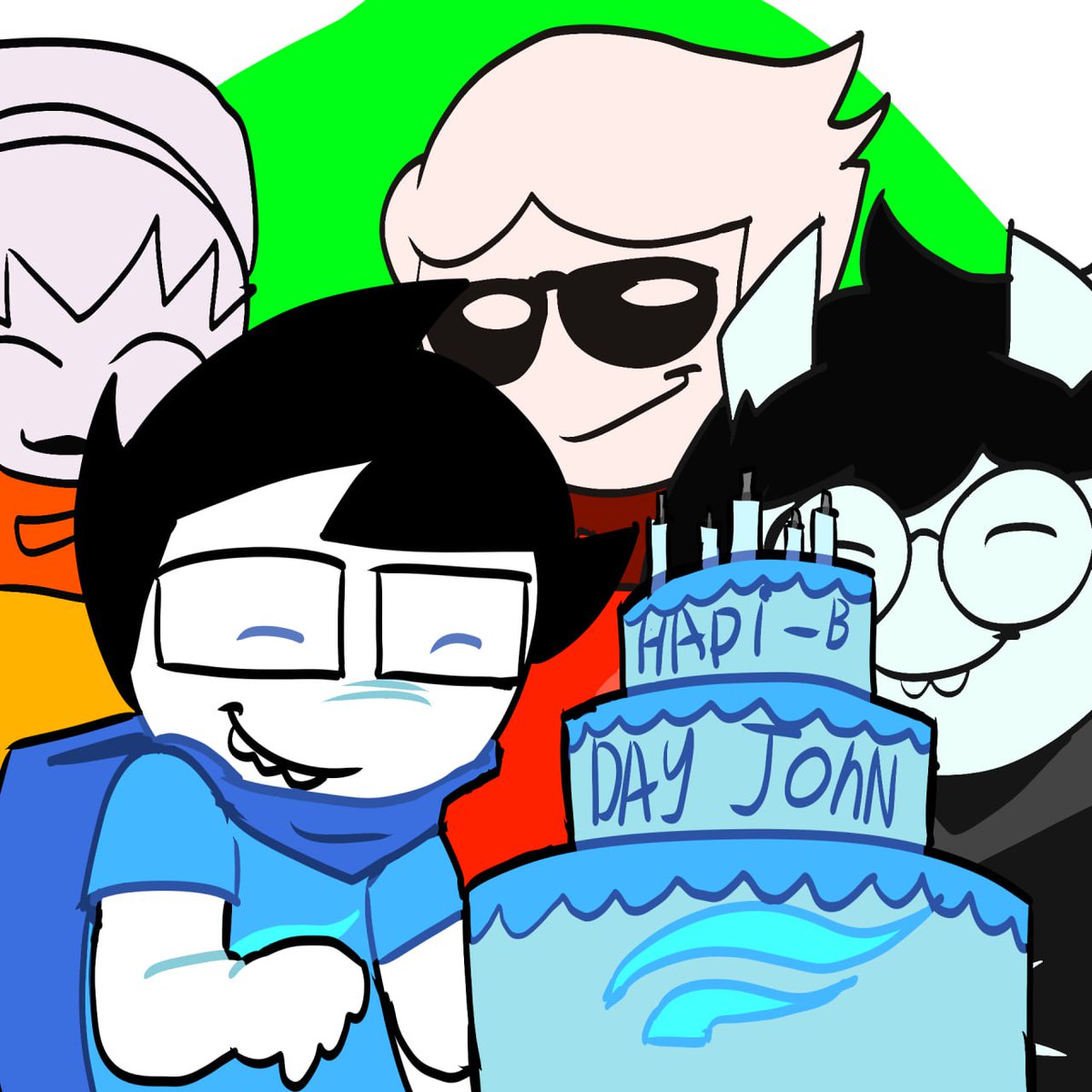 OKapkanyc16608's tweet photo. Ok this is real art for John Egbert's birthday I'm late but I'm glad I drew this
#homestuck413 #JohnEgbert #Dave #Jade #Rous #cake #art #Fanarts https://t.co/ftwr3287bj