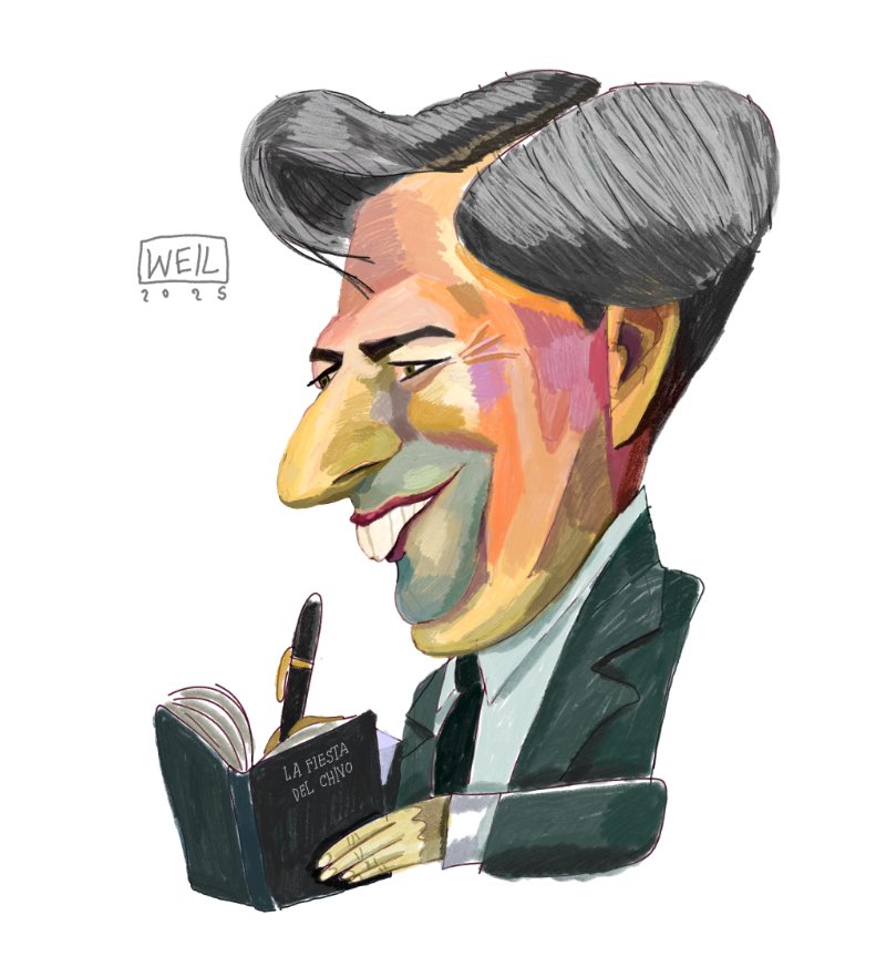 WEIL_caricatura's tweet photo. MARIO VARGAS LLOSA - De este maestro me he leido varios libros: “La Fiesta del Chivo” (donde nos muestra la parte más oscura de la vida de los tiranos y de sus colaboradores), “El paraiso a la vuelta de la esquina” (principalmente porque relata el… https://t.co/UTERq0kEj2
