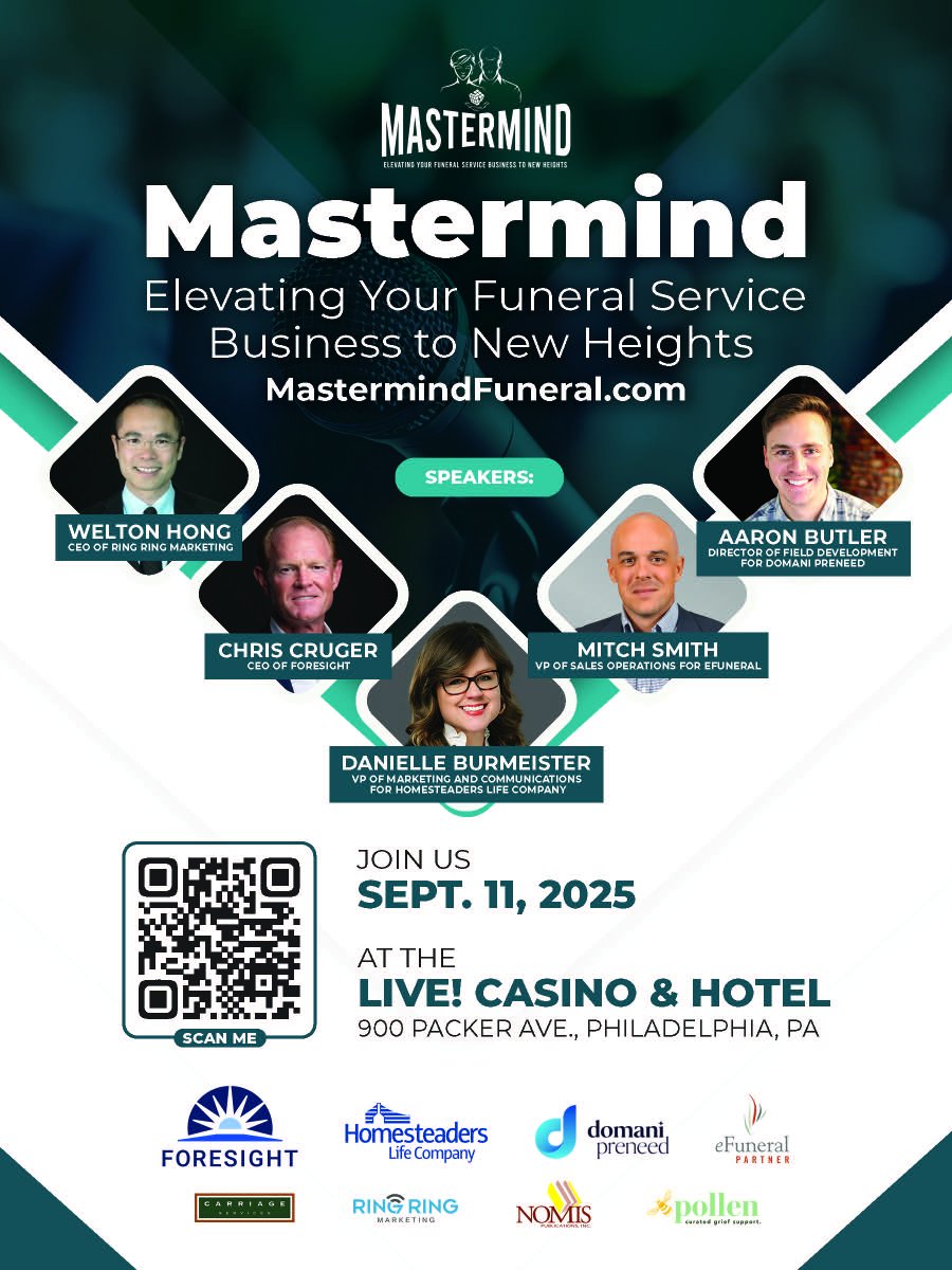 Funeralvision1's tweet image. Enter Promo Code &quot;VIP&quot; at online checkout to SAVE $50 off the regular price to attend &quot;Mastermind: Elevating Your Funeral Service Business to New Heights&quot; on Thursday, Sept. 11 in Philadelphia. Get your tickets at mastermindfuneral.com#FuneralService #FuneralHome #FuneralVision